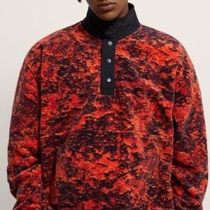 Orange Black Lava Camo Patterned Fleece Pullover Jacket